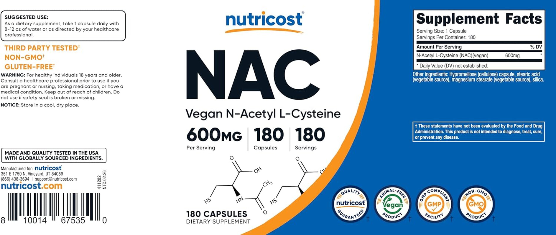 Premium NAC 600mg – 180 Vegan Capsules